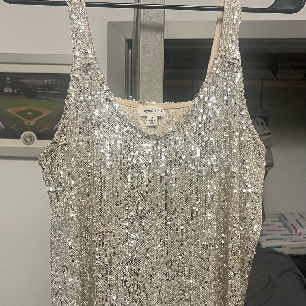 Eye Shadow Silver Sequin Tank Top